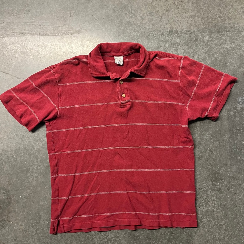 Old Navy Mens Red Striped Short Sleeve Polo Shirt Jersey Knit Medium